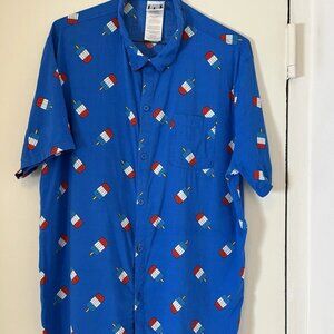 Isaac Morris Men's XL Popsicle Print Button-Up Shirt Blue Short Sleeve Novelty